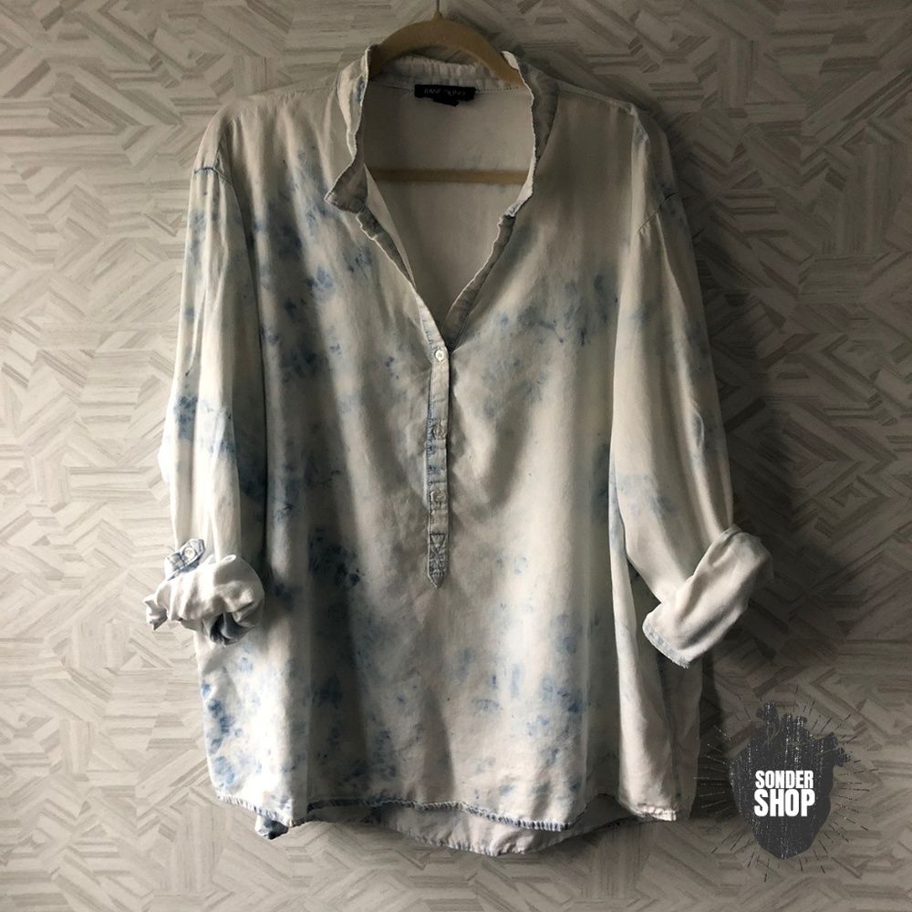 Bandolino Button Up Distressed Denim Top